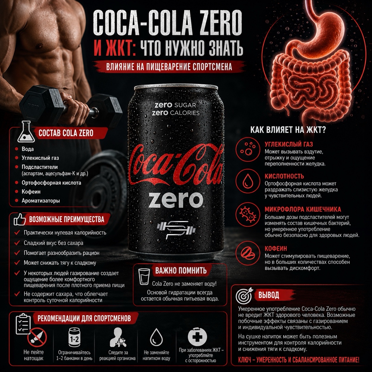 Coca-Cola Zero и ЖКТ: как влияет популярный напиток на пищеварение спортсмена